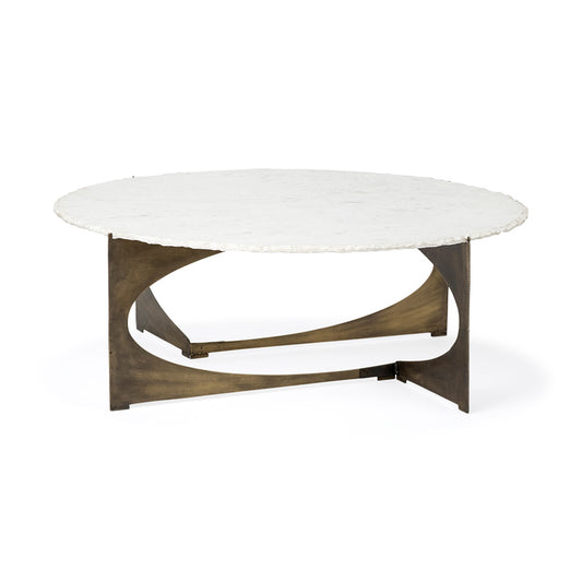 Mercana - Reinhold 49" Round White Marble Top Gold Metal Base Coffee Table - 68232-AB view 1