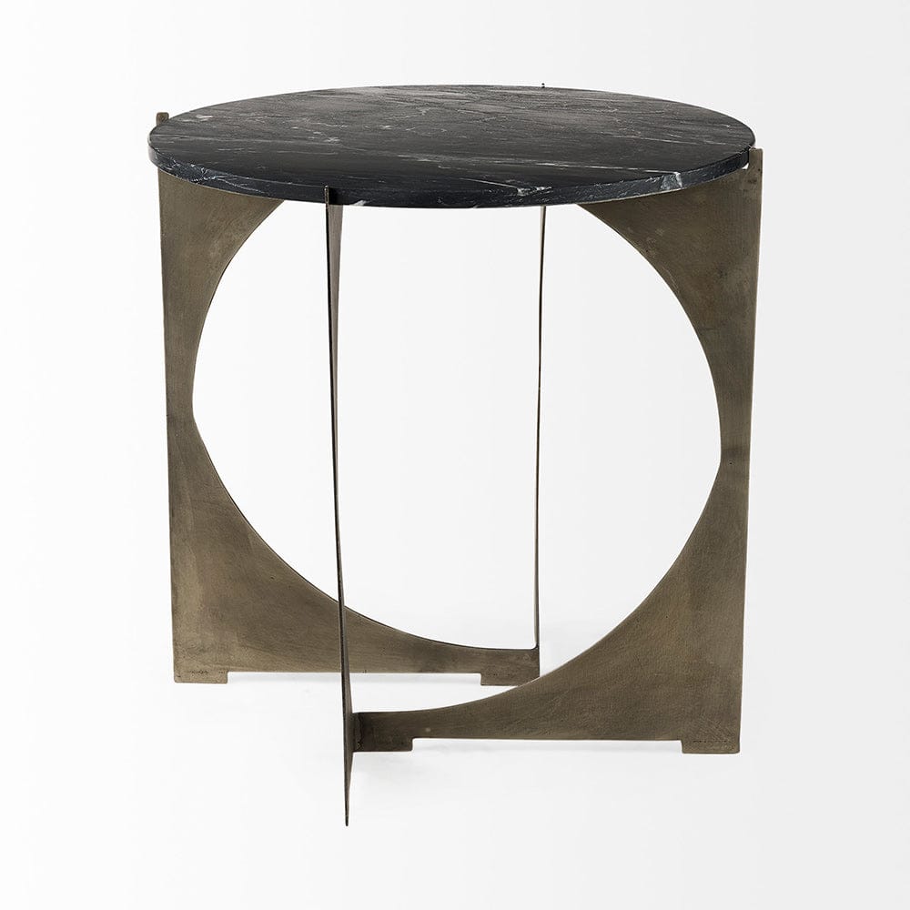 Mercana - Reinhold II 21L x 21W x 21H Black Marble Top Iron Side Table - 69264-AB view 3