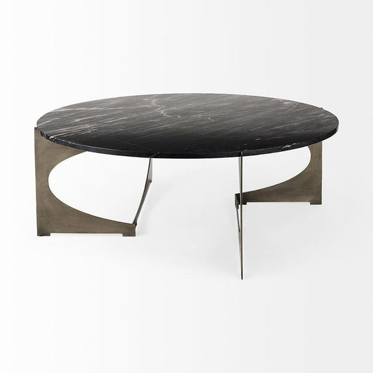 Mercana - Reinhold III Black Marble Top Iron Coffee Table - 69262-AB view 2