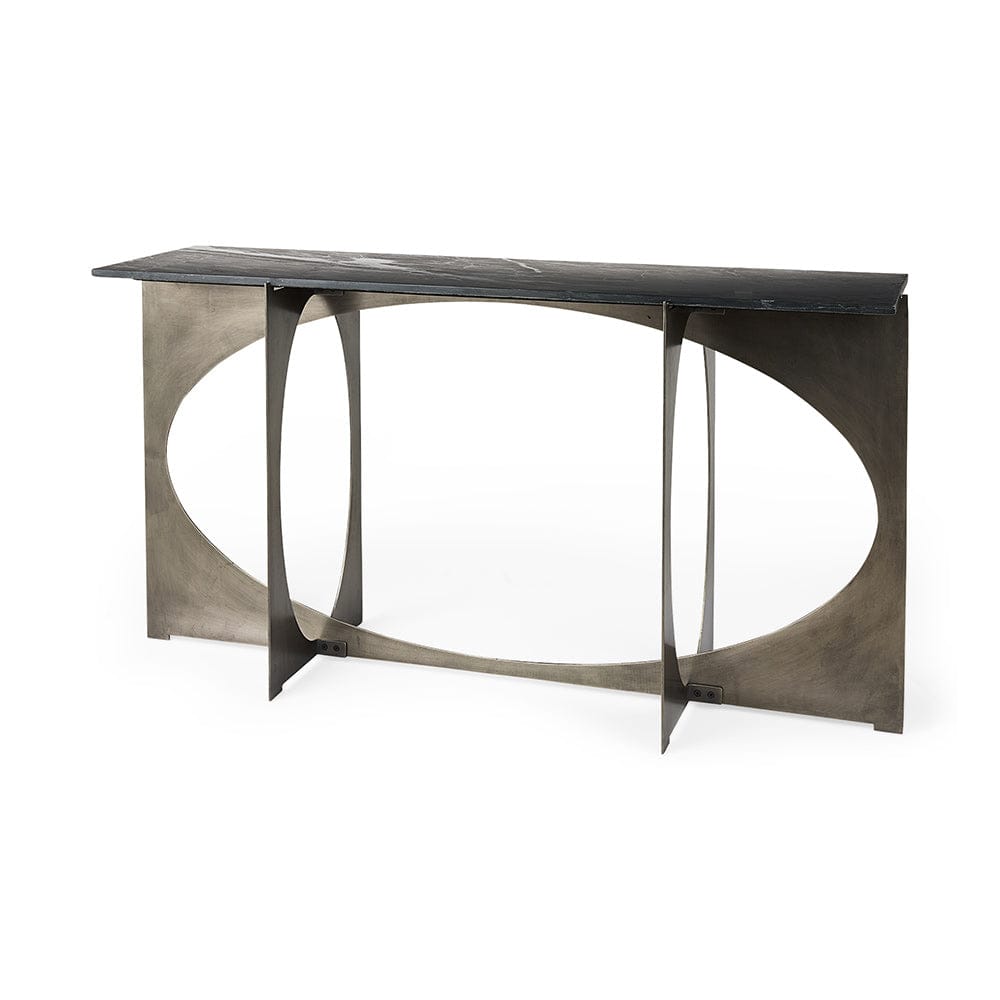 Mercana - Reinhold IV Black Marble Top Iron Console Table - 69263-AB view 1