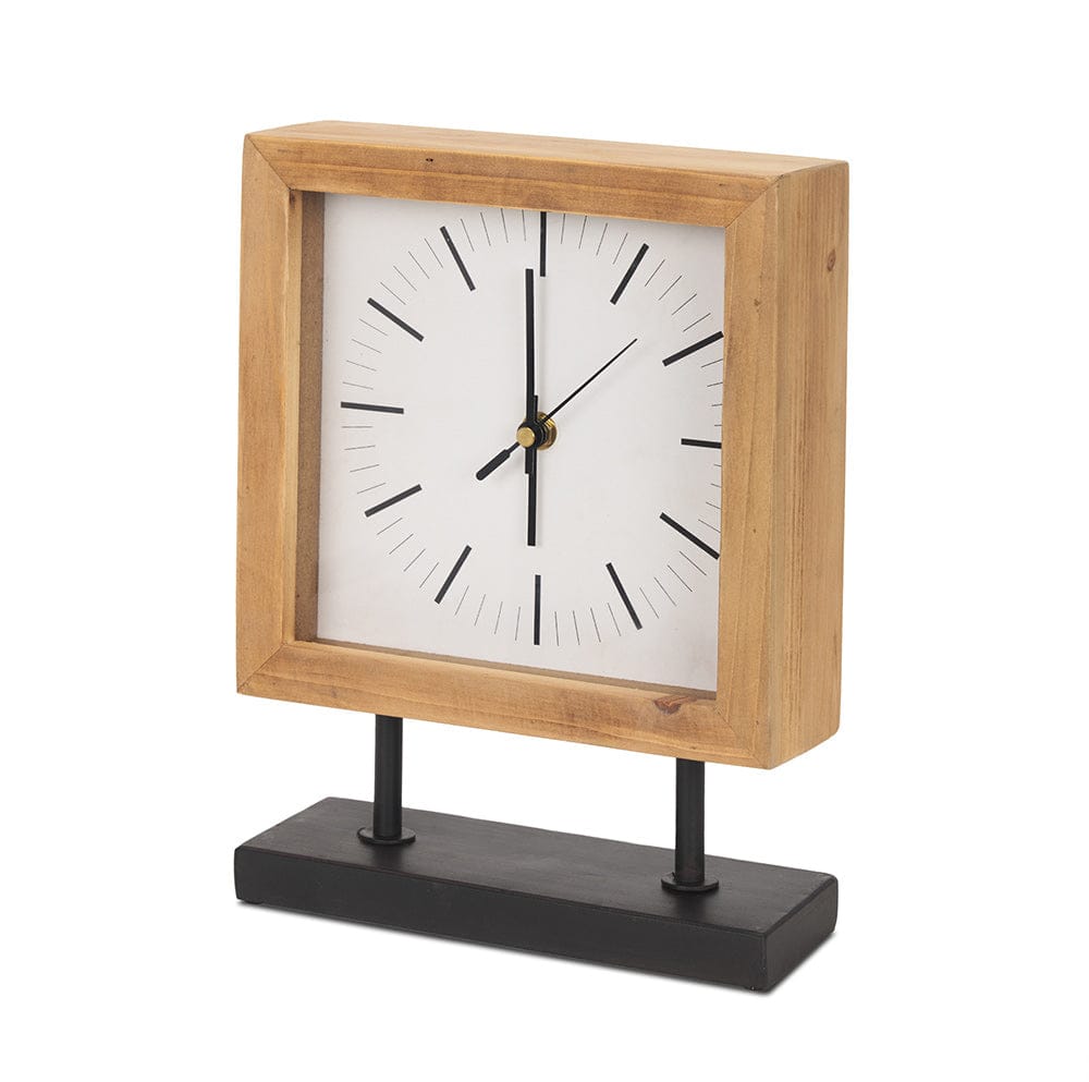 Mercana - Renaya Light Brown Wood w/ Matte Black Metal Base Table Clock - 70693 view 1
