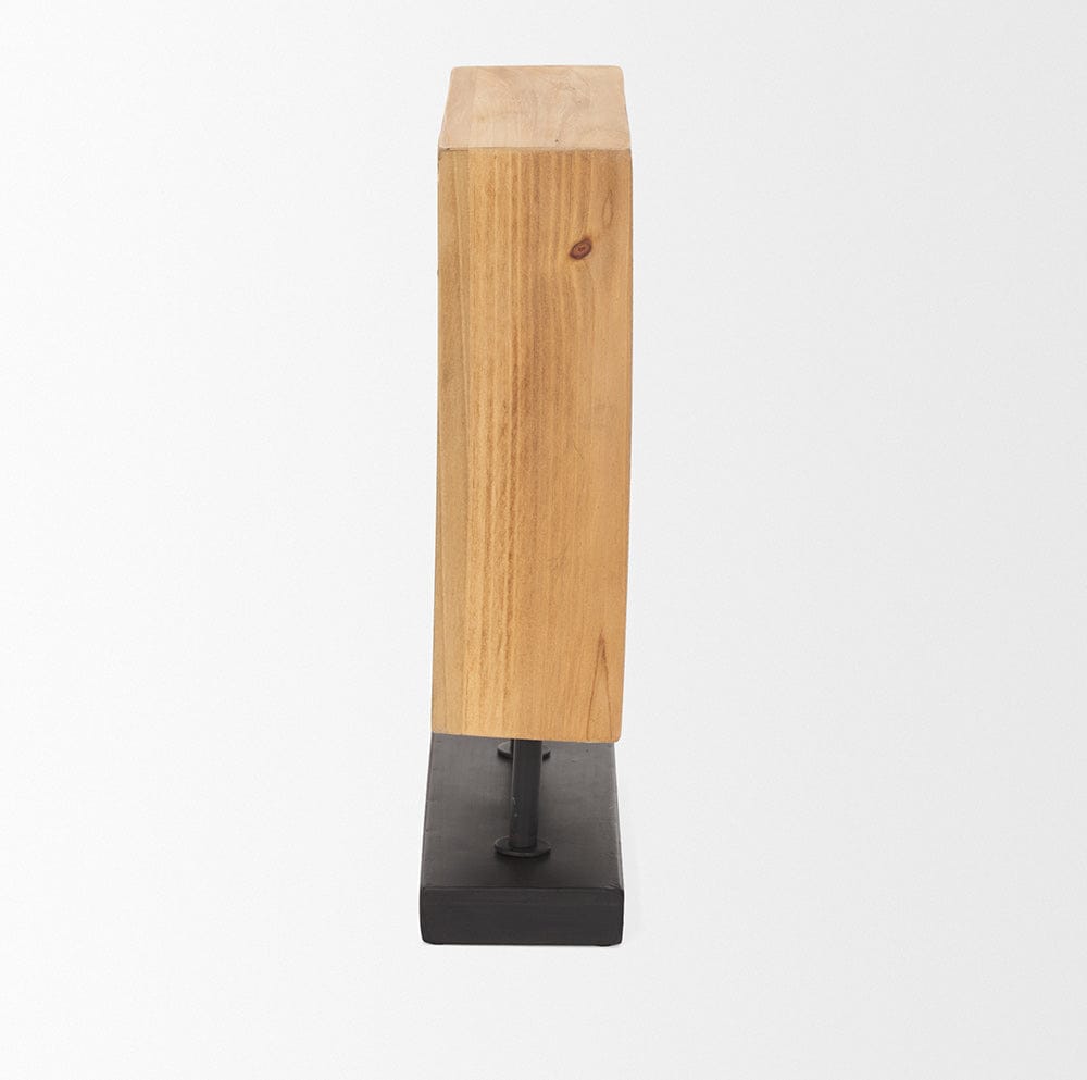 Mercana - Renaya Light Brown Wood w/ Matte Black Metal Base Table Clock - 70693 view 3
