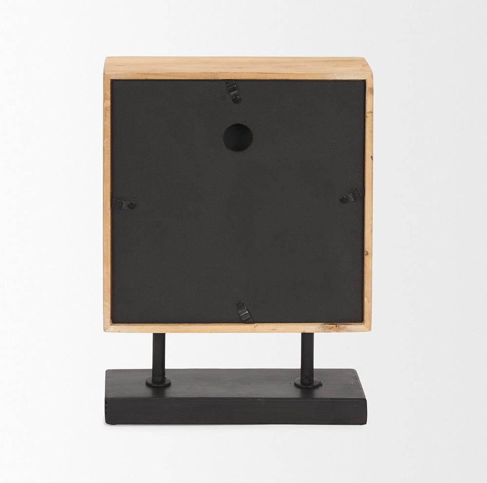 Mercana - Renaya Light Brown Wood w/ Matte Black Metal Base Table Clock - 70693 view 4