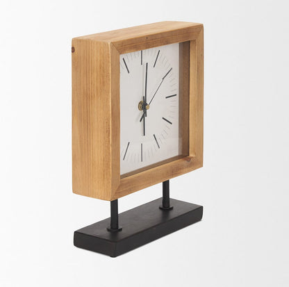 Mercana - Renaya Light Brown Wood w/ Matte Black Metal Base Table Clock - 70693 view 5