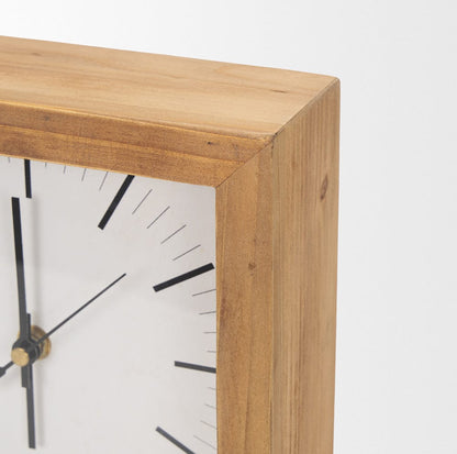 Mercana - Renaya Light Brown Wood w/ Matte Black Metal Base Table Clock - 70693 view 6