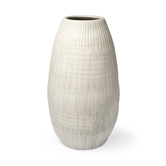 Mercana - Reyan Large 28.5" Pearl White Ceramic Striped Vase - 69045 view 1