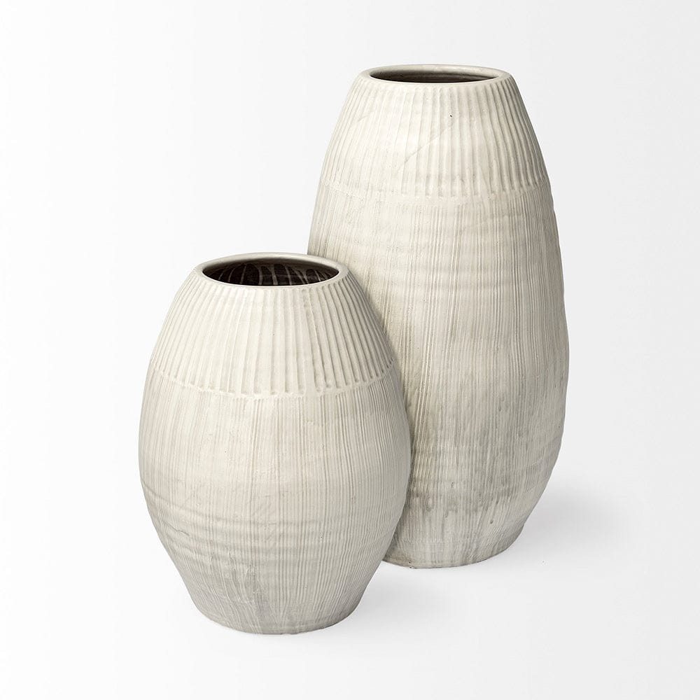 Mercana - Reyan Large 28.5" Pearl White Ceramic Striped Vase - 69045 view 5