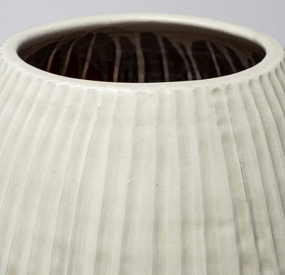 Mercana - Reyan Large 28.5" Pearl White Ceramic Striped Vase - 69045 view 6