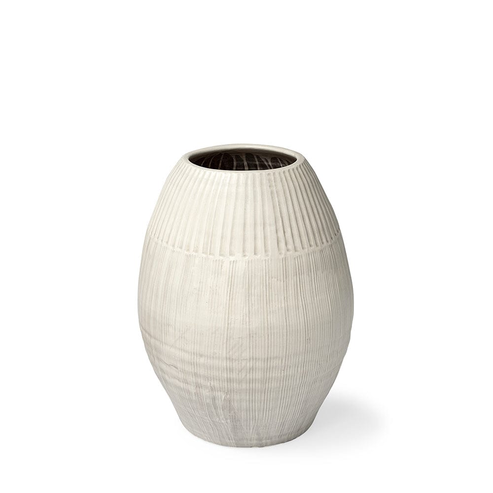 Mercana - Reyan Small Pearl White Ceramic Striped Vase - 69044 view 1