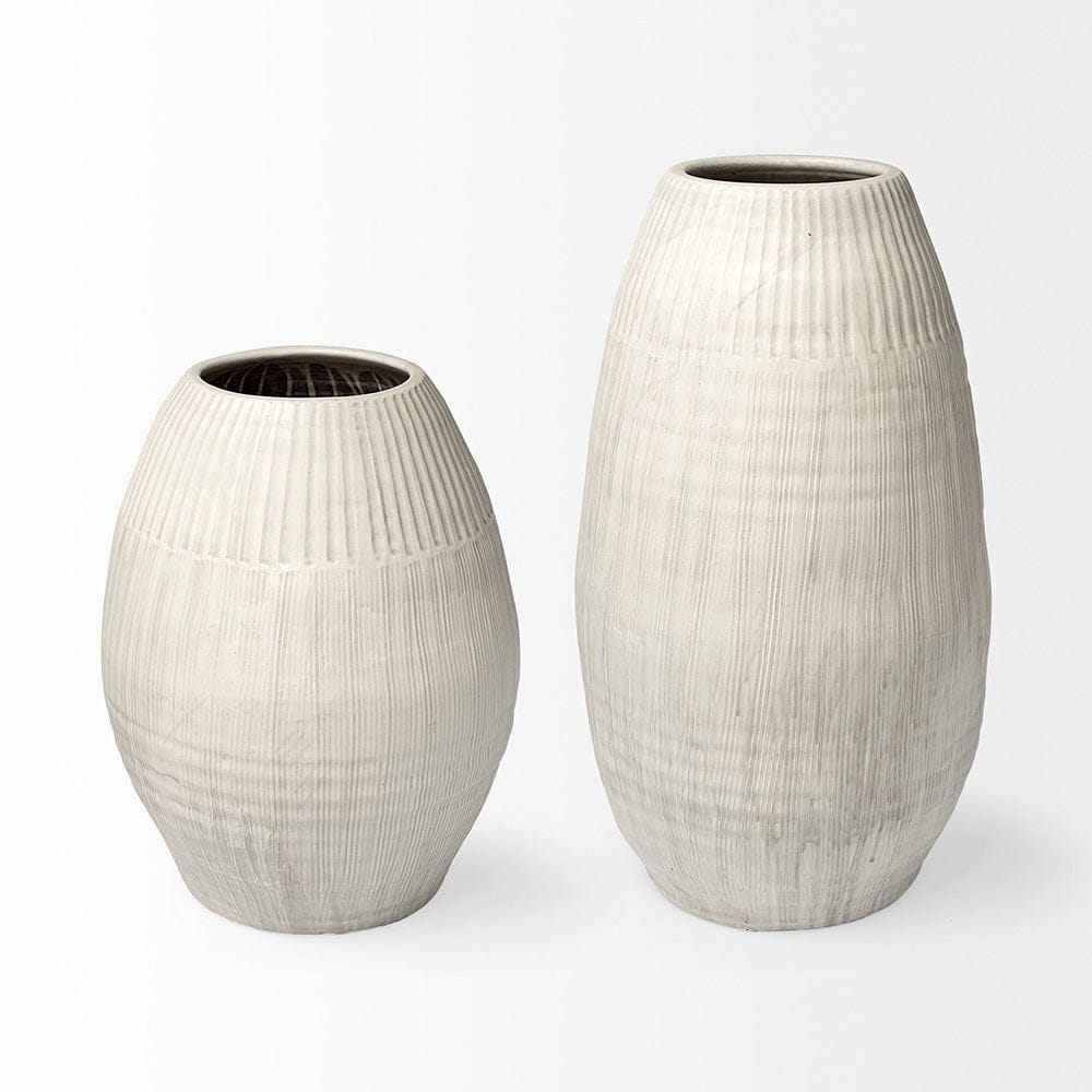 Mercana - Reyan Small Pearl White Ceramic Striped Vase - 69044 view 3