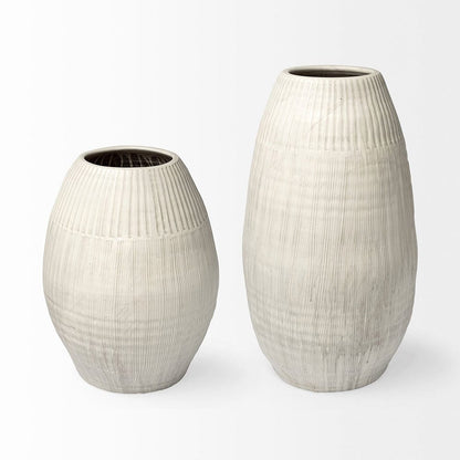 Mercana - Reyan Small Pearl White Ceramic Striped Vase - 69044 view 3