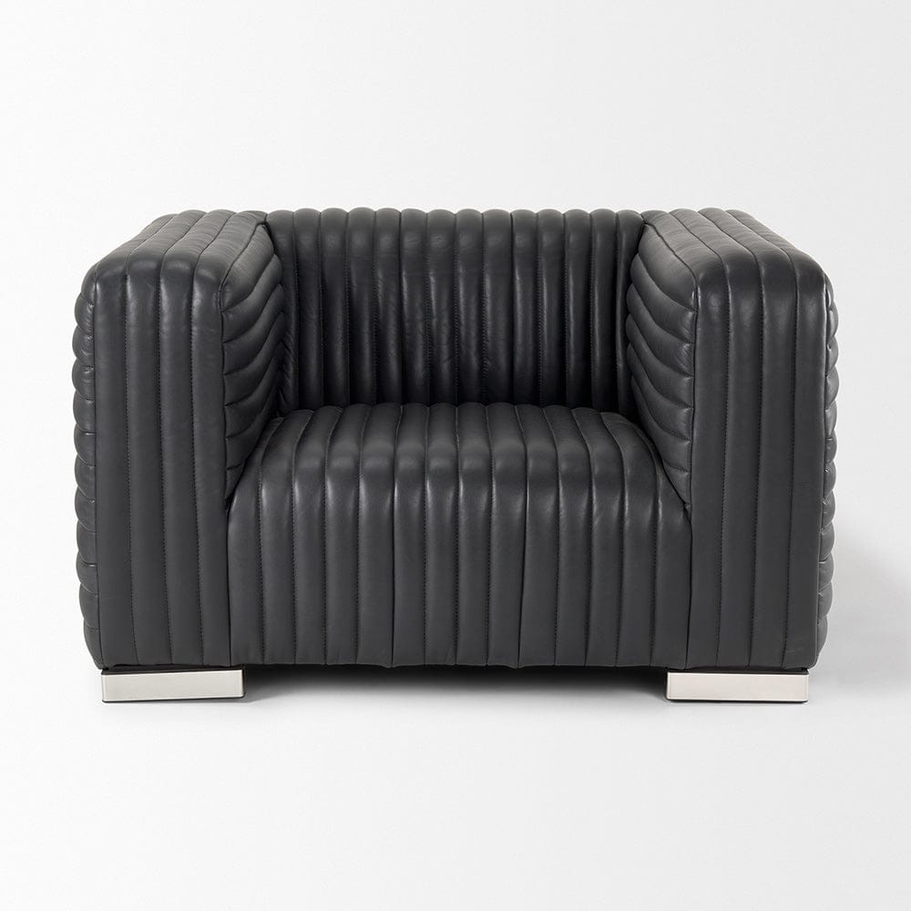 Mercana - Ricciardo Black Leather Upholstered Arm Chair - 70190 view 2