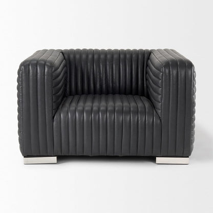 Mercana - Ricciardo Black Leather Upholstered Arm Chair - 70190 view 2