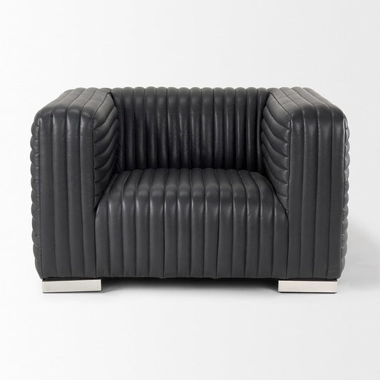 Mercana - Ricciardo Black Leather Upholstered Arm Chair - 70190 view 2