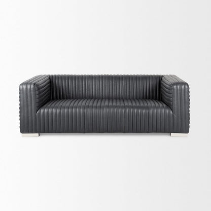 Mercana - Ricciardo Black Leather Wrapped Three Seater Sofa 82.5L x 38.5W x 26.5H - 70794 view 2