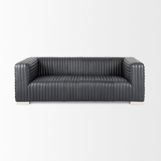 Mercana - Ricciardo Black Leather Wrapped Three Seater Sofa 82.5L x 38.5W x 26.5H - 70794 view 2