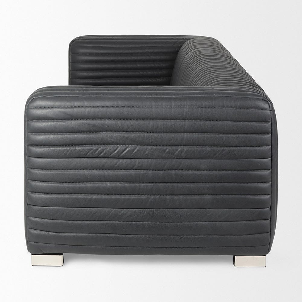 Mercana - Ricciardo Black Leather Wrapped Three Seater Sofa 82.5L x 38.5W x 26.5H - 70794 view 3