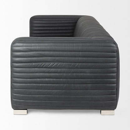 Mercana - Ricciardo Black Leather Wrapped Three Seater Sofa 82.5L x 38.5W x 26.5H - 70794 view 3