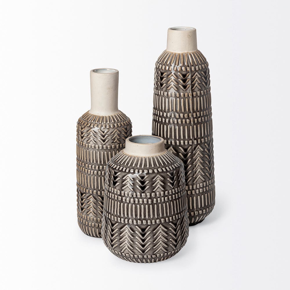 Mercana - Riker I Small Dark Gray Cream Ceramic Vase - 68610_CLOSEOUT view 2