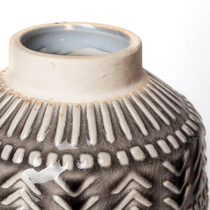 Mercana - Riker I Small Dark Gray Cream Ceramic Vase - 68610_CLOSEOUT view 7