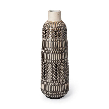 Mercana - Riker III Large Dark Gray Cream Ceramic Vase - 68612_CLOSEOUT view 1
