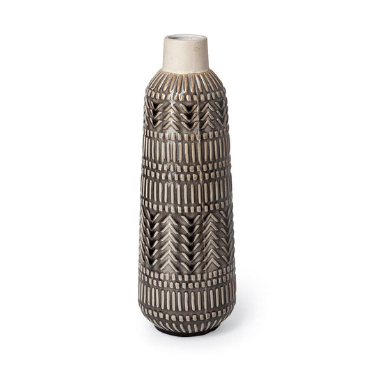 Mercana - Riker III Large Dark Gray Cream Ceramic Vase - 68612_CLOSEOUT view 1