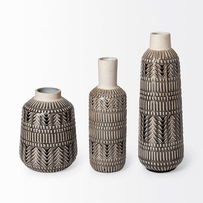 Mercana - Riker III Large Dark Gray Cream Ceramic Vase - 68612_CLOSEOUT view 6