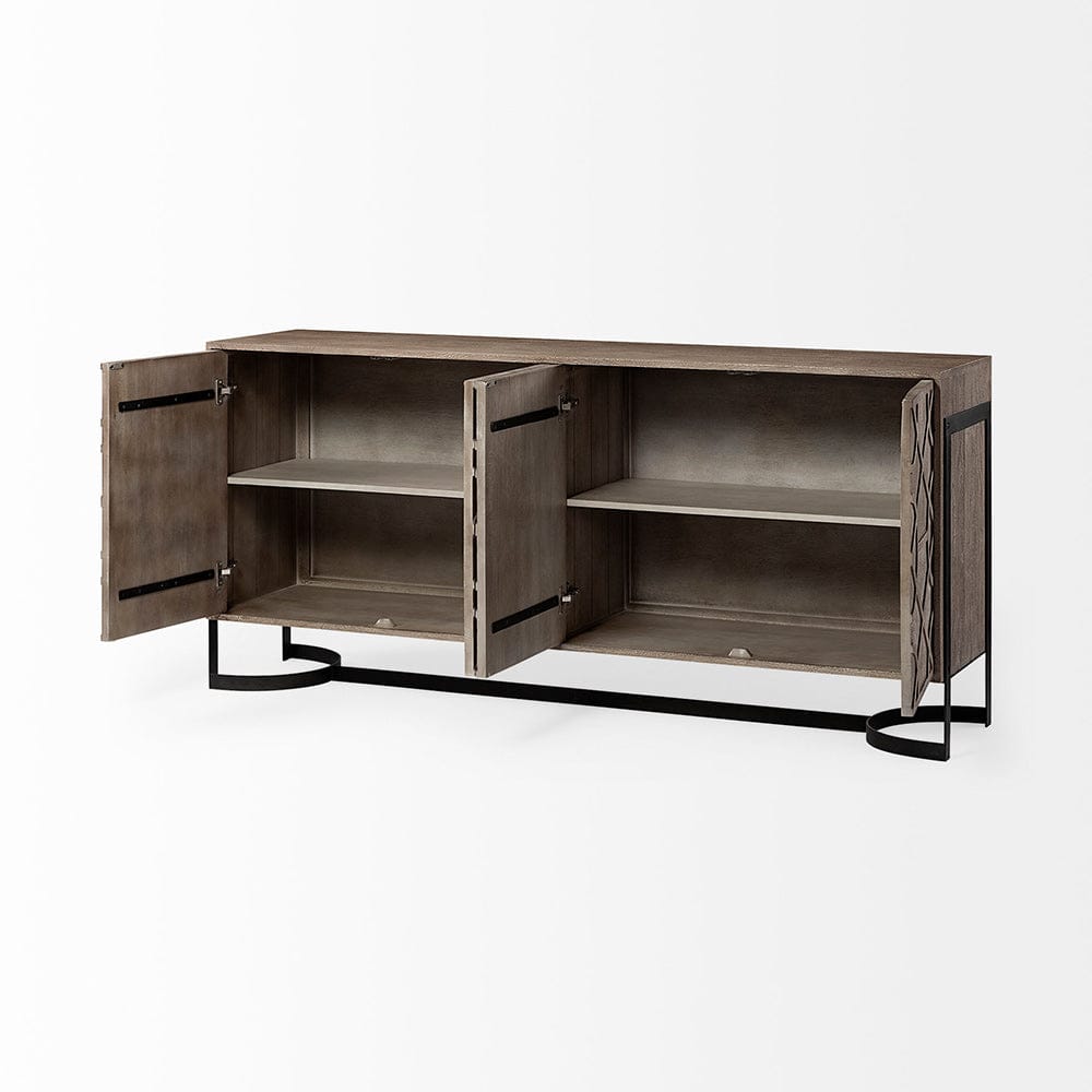 Mercana - Rivien Brown Solid Wood Frame Metal Leg 4 Door Sideboard - 69107 view 5