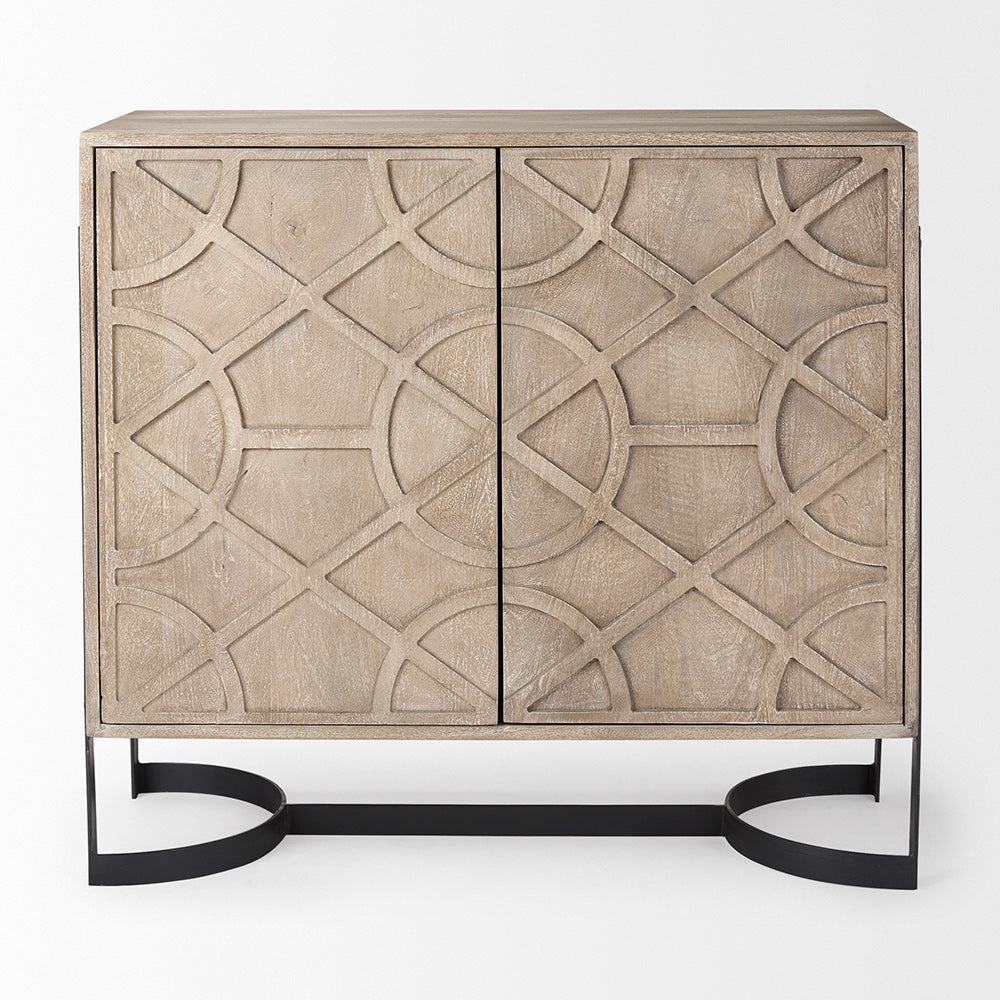 Mercana - Rivien Brown Solid Wood W/Black Metal Frame 2 Door Accent Cabinet - 69753 view 2