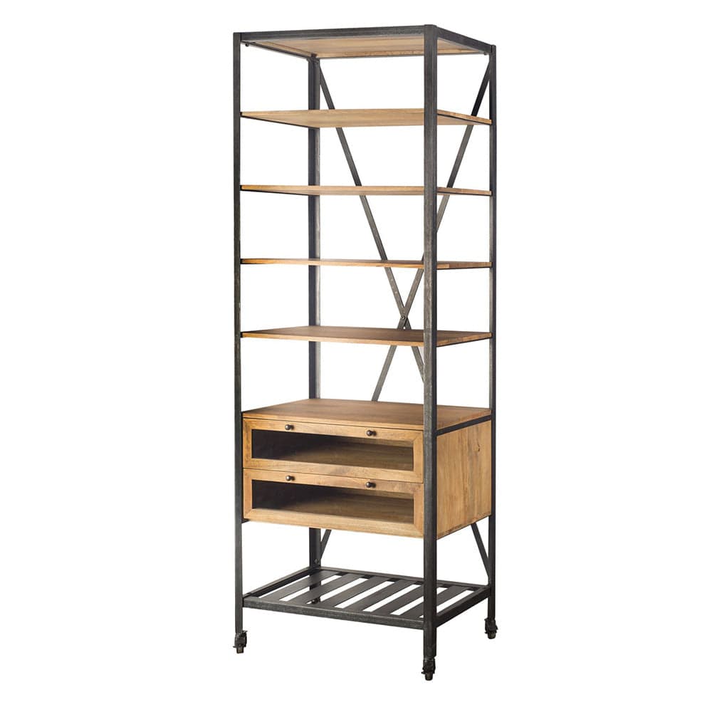 Mercana - Rodgers II 18L x 32W x 90H Light Brown Wood and Metal Six Shelf Shelving Unit - 67625-AB_CLOSEOUT view 1