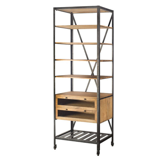 Mercana - Rodgers II 18L x 32W x 90H Light Brown Wood and Metal Six Shelf Shelving Unit - 67625-AB_CLOSEOUT view 1