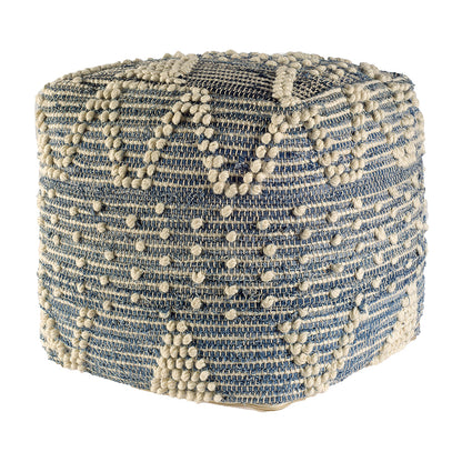 Mercana - Rofi Blue Denim and Cream Cotton Stitched Square Pouf - 67584 view 1