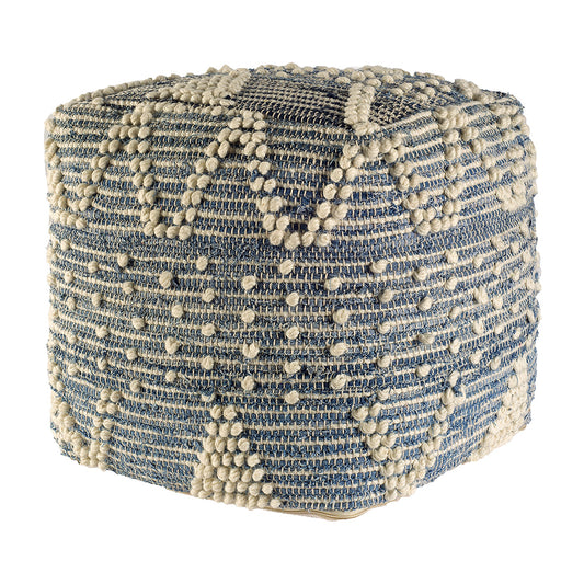 Mercana - Rofi Blue Denim and Cream Cotton Stitched Square Pouf - 67584 view 1