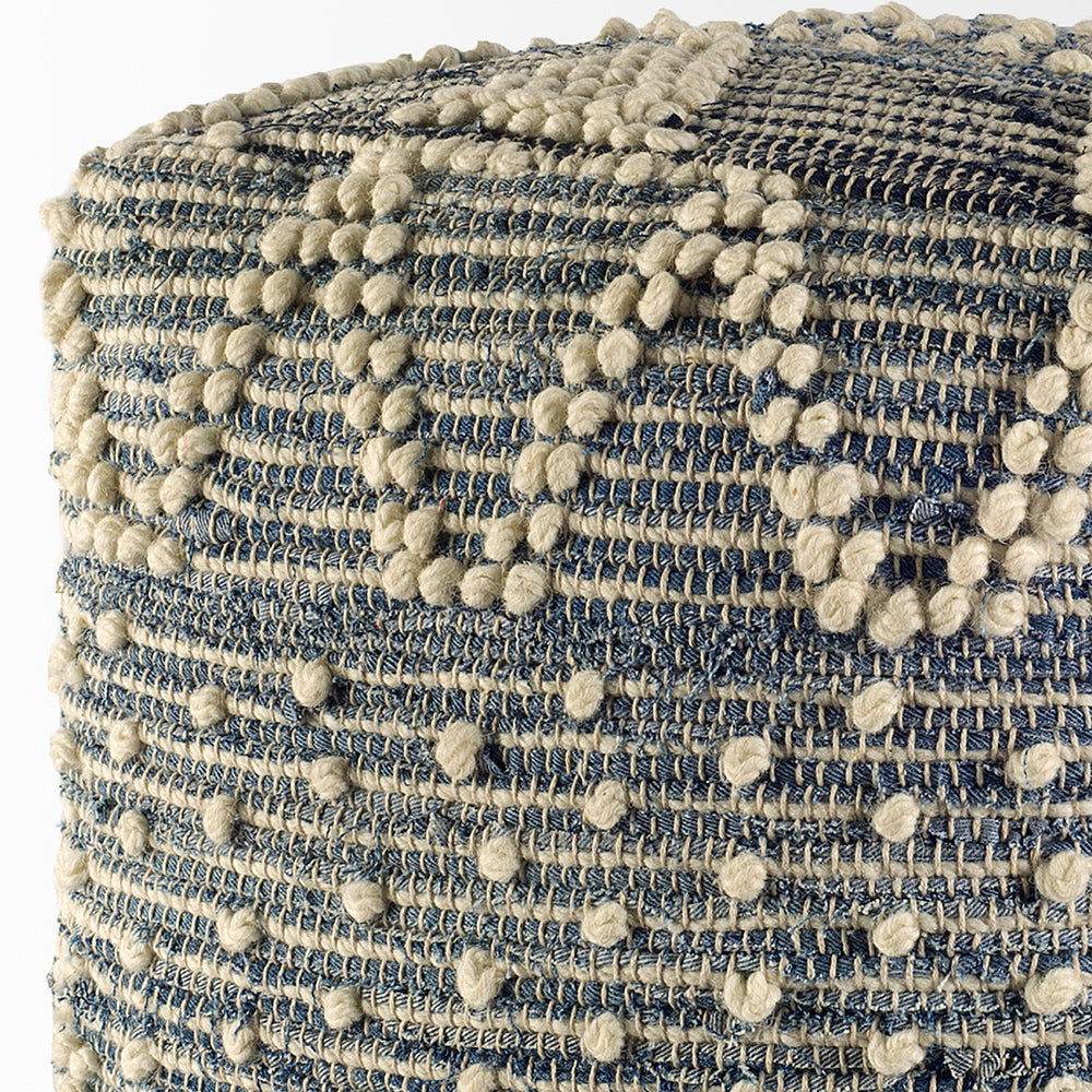 Mercana - Rofi Blue Denim and Cream Cotton Stitched Square Pouf - 67584 view 2