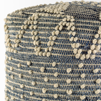 Mercana - Rofi Blue Denim and Cream Cotton Stitched Square Pouf - 67584 view 2