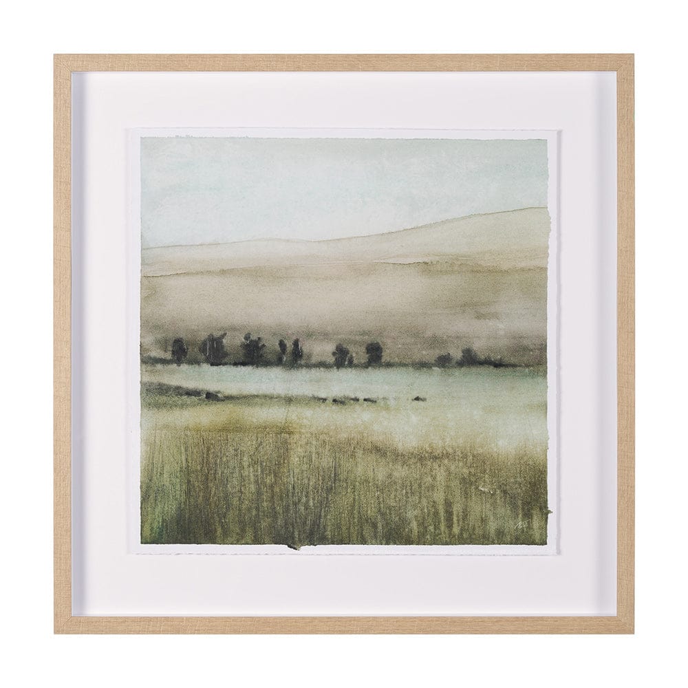 Mercana - Rolling Fields I Hand Embellished Brown Framed Watercolor Art Print on Paper Mounted with Backing - 15515 view 1