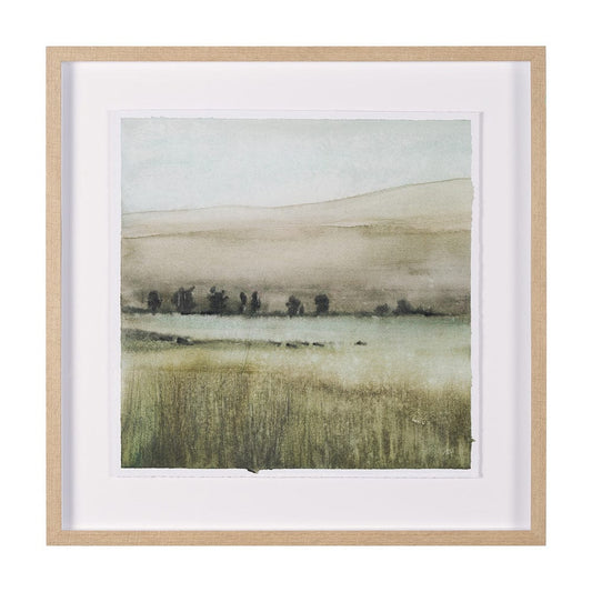 Mercana - Rolling Fields I Hand Embellished Brown Framed Watercolor Art Print on Paper Mounted with Backing - 15515 view 1