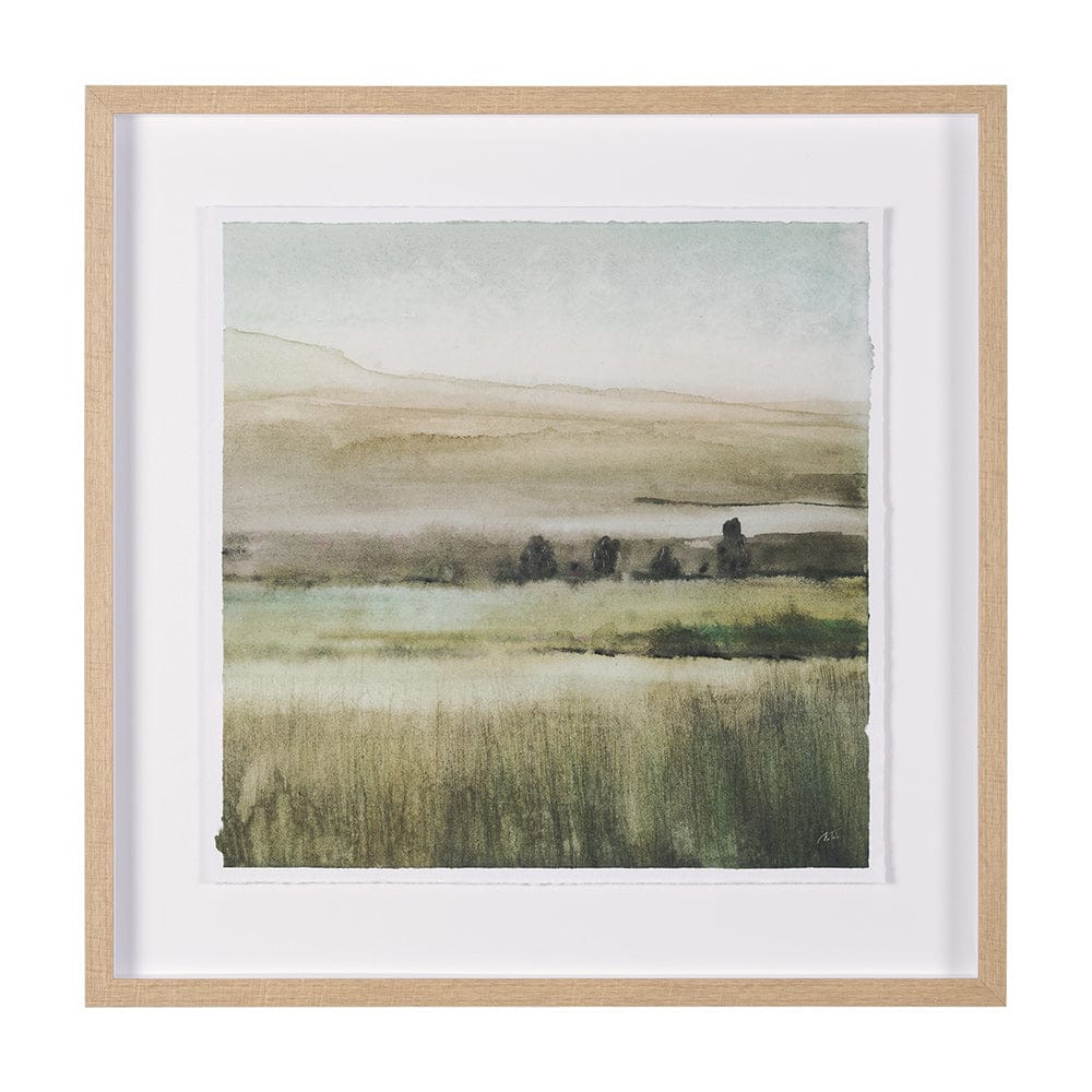 Mercana - Rolling Fields II Hand Embellished Brown Framed Watercolor Art Print on Paper Mounted with Backing - 15516 view 1
