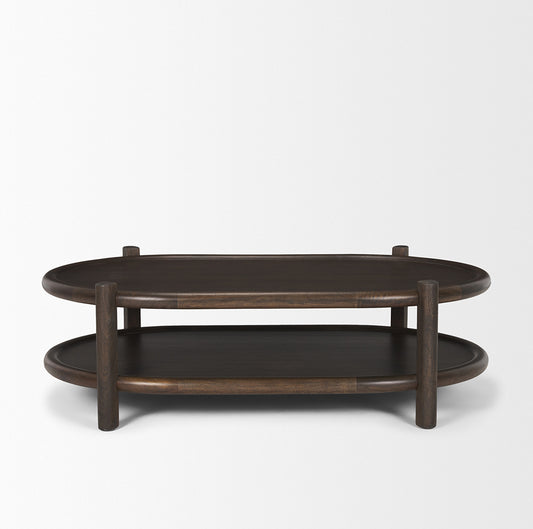 Mercana - Romi Dark Brown Wood w/ Bottom Shelf Oval Coffee Table - 70639 view 2