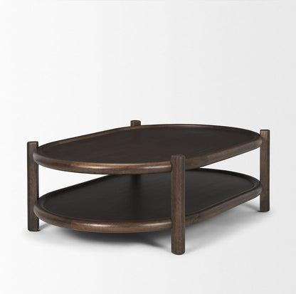 Mercana - Romi Dark Brown Wood w/ Bottom Shelf Oval Coffee Table - 70639 view 4