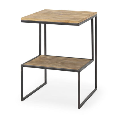 Mercana - Ronin 22"H Square 2-Tier Wood w/ Black Metal Accent Table - 70092_CLOSEOUT view 1