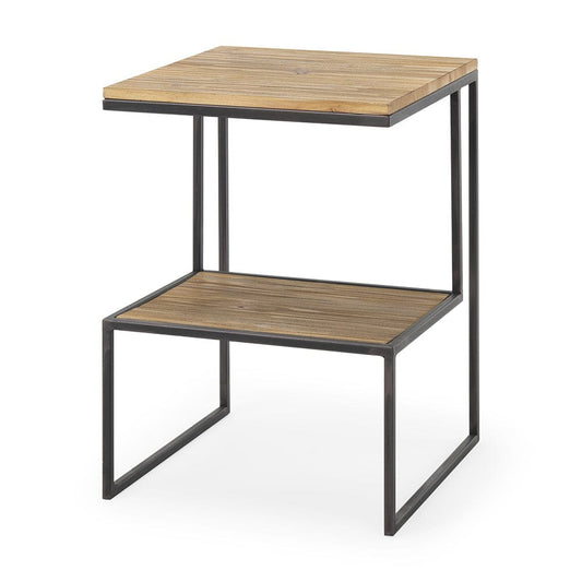 Mercana - Ronin 22"H Square 2-Tier Wood w/ Black Metal Accent Table - 70092_CLOSEOUT view 1