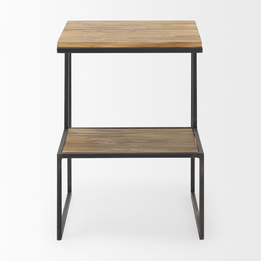 Mercana - Ronin 22"H Square 2-Tier Wood w/ Black Metal Accent Table - 70092_CLOSEOUT view 2