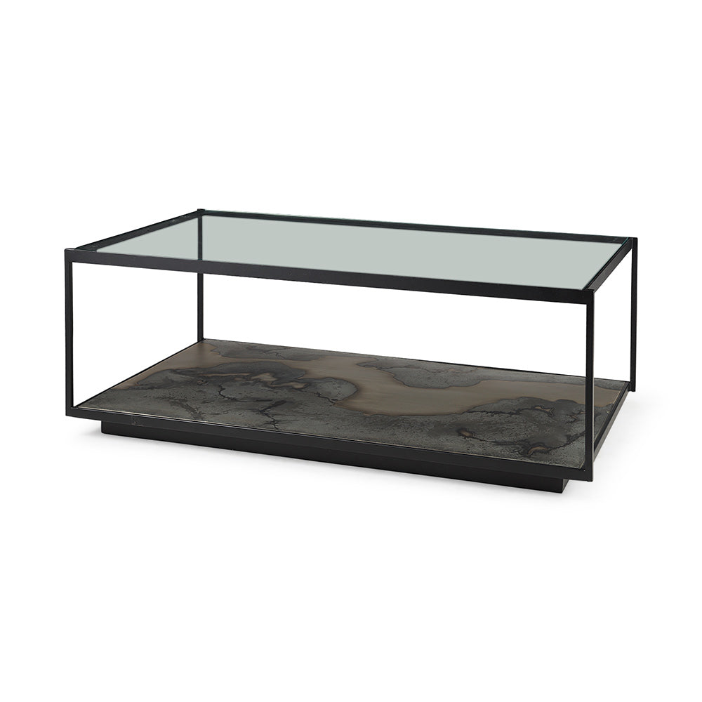 Mercana - Roxdale 48.25L X 27.5W X 18.0H Acid Wash Metal Coffee Table W/ Glass Top - 69261-AB_CLOSEOUT view 1