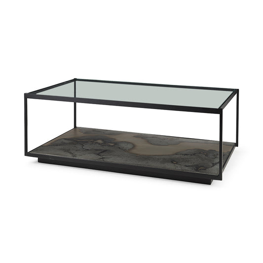 Mercana - Roxdale 48.25L X 27.5W X 18.0H Acid Wash Metal Coffee Table W/ Glass Top - 69261-AB_CLOSEOUT view 1