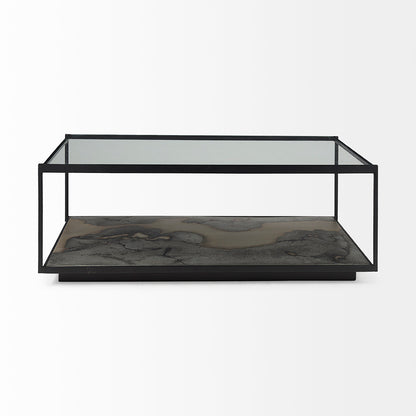 Mercana - Roxdale 48.25L X 27.5W X 18.0H Acid Wash Metal Coffee Table W/ Glass Top - 69261-AB_CLOSEOUT view 2