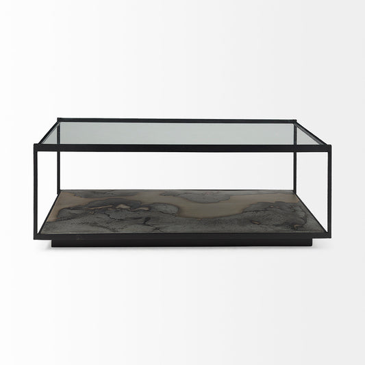 Mercana - Roxdale 48.25L X 27.5W X 18.0H Acid Wash Metal Coffee Table W/ Glass Top - 69261-AB_CLOSEOUT view 2