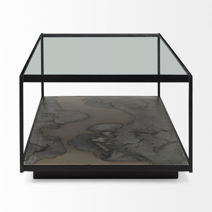 Mercana - Roxdale 48.25L X 27.5W X 18.0H Acid Wash Metal Coffee Table W/ Glass Top - 69261-AB_CLOSEOUT view 3