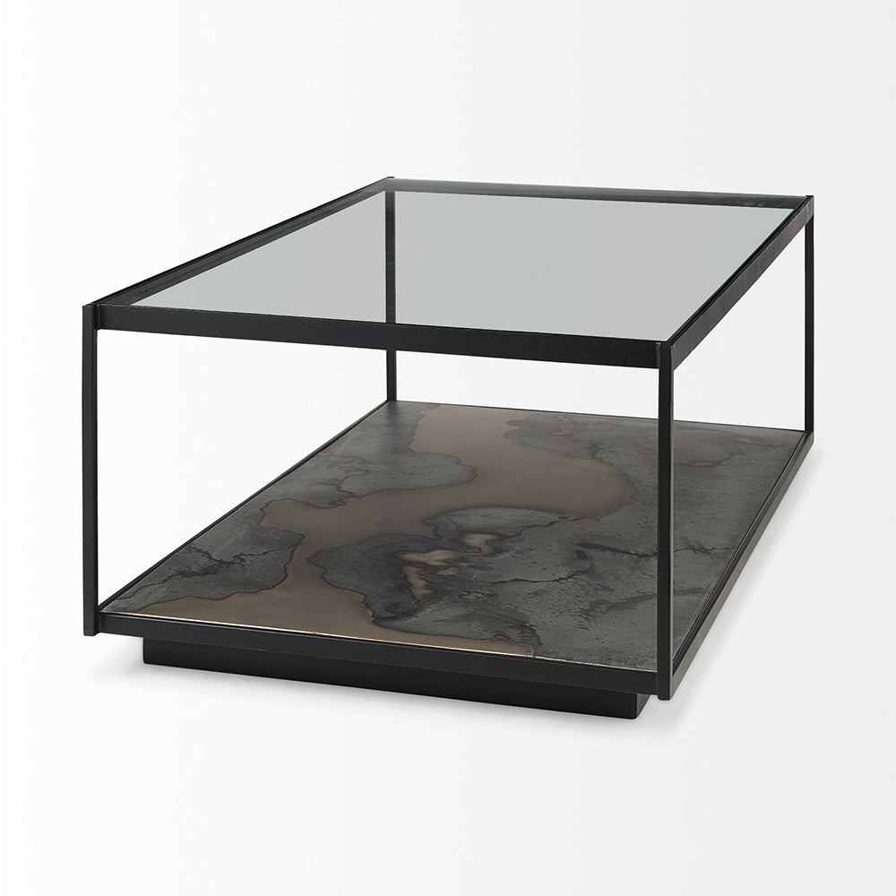 Mercana - Roxdale 48.25L X 27.5W X 18.0H Acid Wash Metal Coffee Table W/ Glass Top - 69261-AB_CLOSEOUT view 4