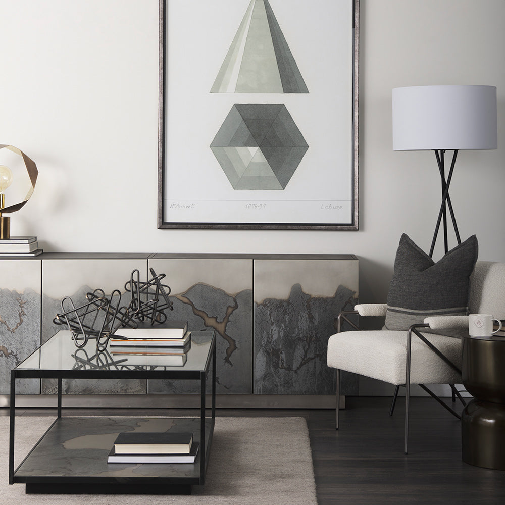 Mercana - Roxdale 48.25L X 27.5W X 18.0H Acid Wash Metal Coffee Table W/ Glass Top - 69261-AB_CLOSEOUT view 10